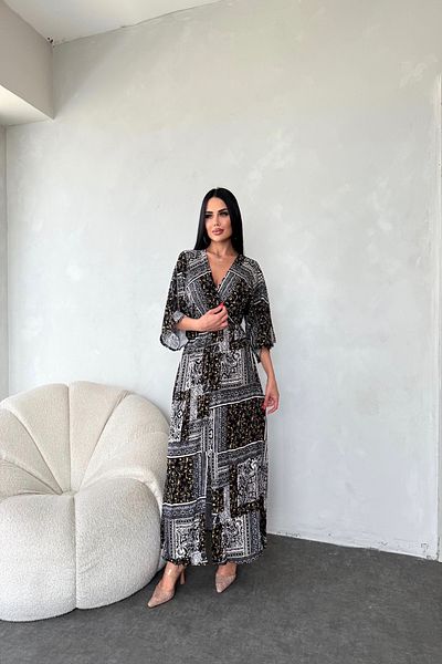 LİLA İSTANBUL Double Breasted Neck Ethnic Print Tie Waist Summer Dress