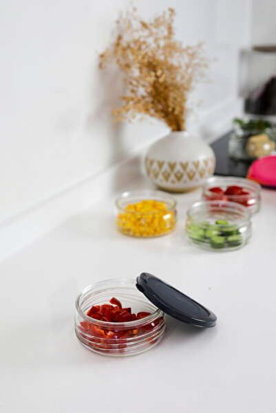 ZURİ DESİGN 4Pcs Premium Glass Storage Set 410Cc Gray with Lids Plastic, Airtight