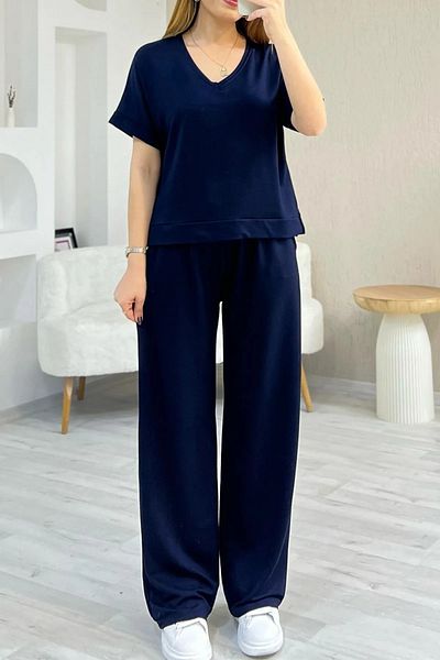 sportiness Soft Texture Modal Fabric Relaxed Cut V-Neck Tracksuit Set