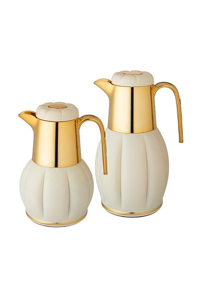 REFAN 2-piece tea and coffee thermos set, beige and gold (0.5 liters + 1 liter)
