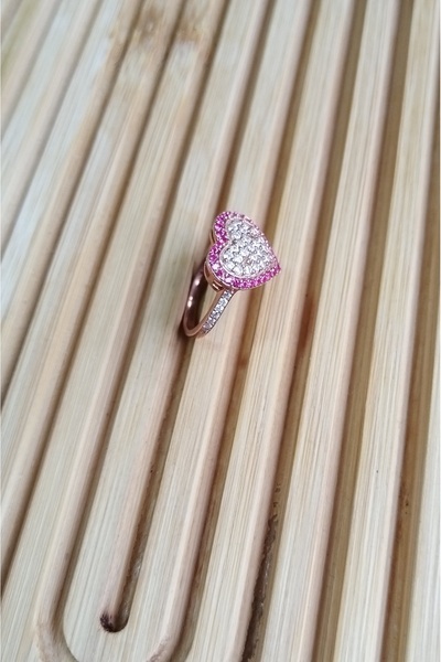 Ervanur 925 Ayar Gümüş Rose Altın Kaplama Kalp Kadın Yüzük
