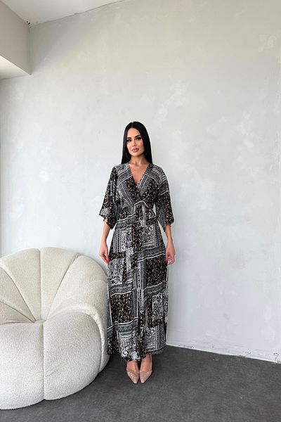 LİLA İSTANBUL Double Breasted Neck Ethnic Print Tie Waist Summer Dress