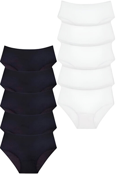 Tezzgelsin Chiloți Bato cu nervuri pentru femei, 10 bucăți, 100% bumbac, talie înaltă, chiloți pentru femei, 10 bucăți