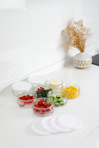 ZURİ DESİGN Set of 8 Premium Storage Containers (410 Cc) White Plastic, Glass Storage Container with Lid, Airtight