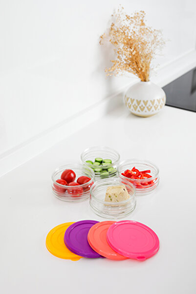 ZURİ DESİGN Set of 4 Premium Glass Storage Containers 410 Cc | Colorful Plastic Storage Container with Lid, Airtight