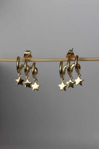 Nenya Vip Steel Triple Look Plain Star Earrings