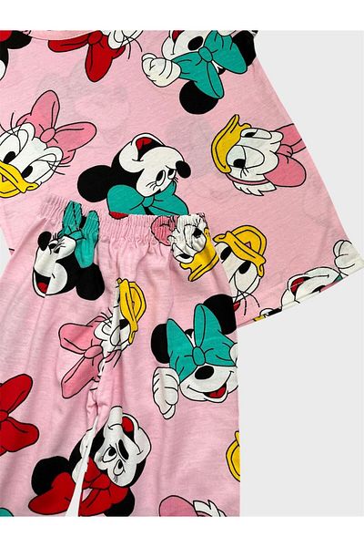 ALİŞ KİDS Girl's Cotton Pink Cute Ducks Patterned Short Sleeve Shorts Summer Pajama Set