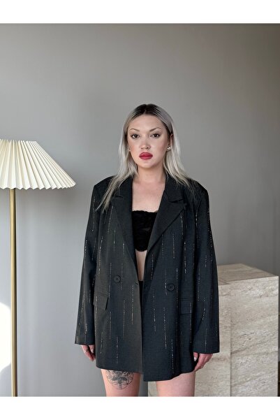 Bisou Taşlı Antrasit ceket