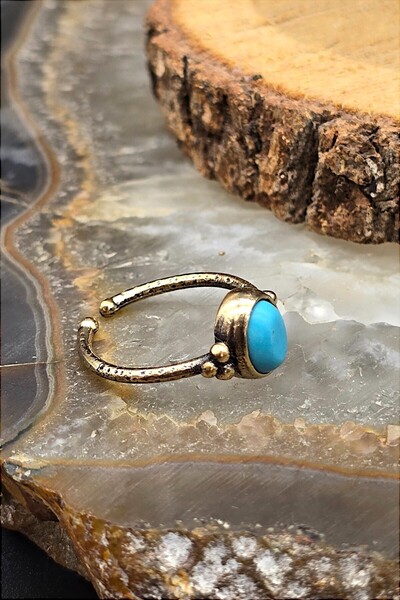 NBS Beautiful Naturel Stones Kadın Bakır Firuze Zarif, İnce Tasarım Trend Yüzük Ayarlanabilir ( Hediye , Günlük , Kombin)