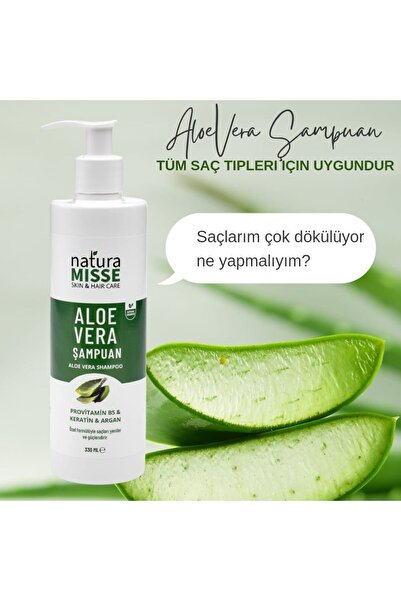 NaturaMisse Aloe Vera Şampuan 330 ml Keratin B5 Provitamin Ylang Yağı Dökülme Karşıtı Güçlü Besleyici Saçlar