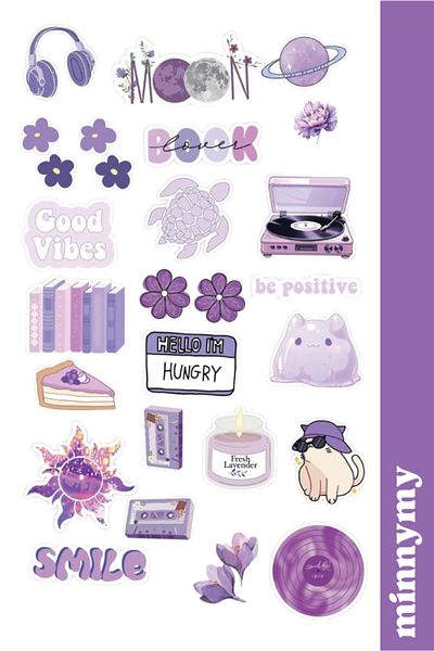 Minnymy Purple Collection Sticker, Sticker, Agenda, Diary, Planner, Bullet Journal, Scrapbook