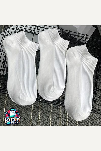 kidy 3 Pairs Women's Ribbed Short White Booties Socks Set
