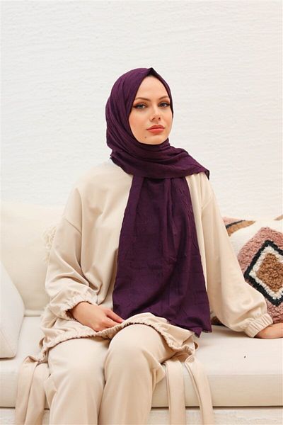 Melodi Scarf Bamboo Kraş Shawl Plum