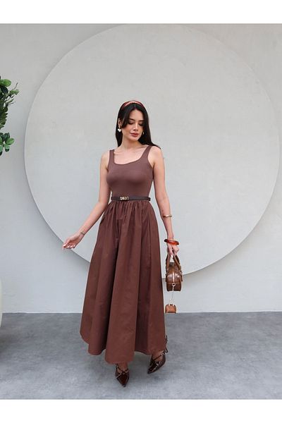 ESRAHELVACI Zero Sleeve Midi Flared Skirt Dress