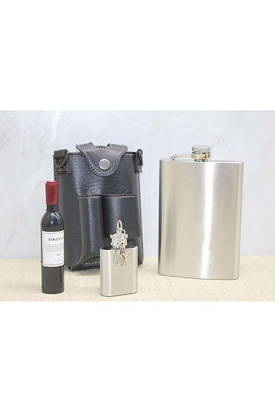 hediyeconcepti Portable Camping Flask Set with Stainless Steel Leather Case