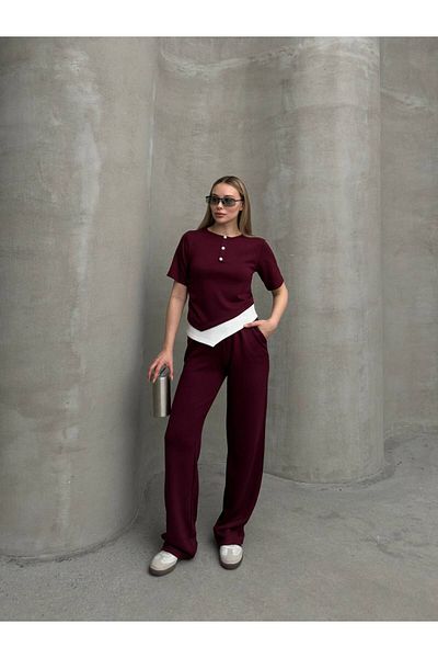 sportiness Asymmetric Top Zero Collar Button Detail Wide Leg Modal Fabric Tracksuit Set