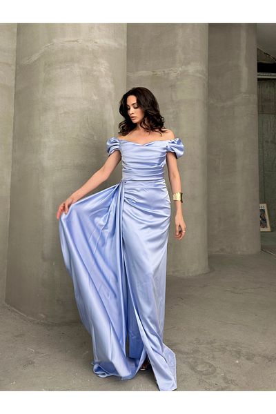 Serica Moda Off Shoulder Draped Evening Dress