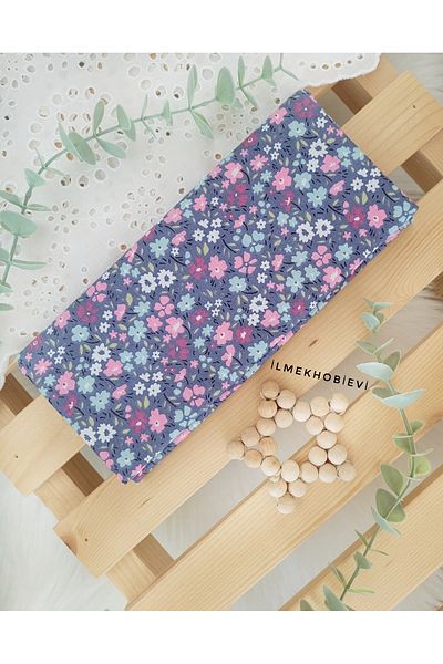 ilmekhobievi Poplin Fabric Spring Flowers, Blue 100% Cotton 50X170Cm (1Prç)