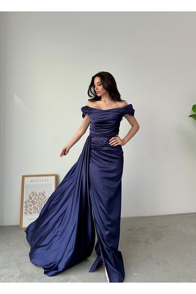 Serica Moda Off Shoulder Draped Evening Dress