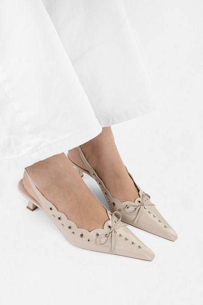 Shoeberry Women's Spice Ecru Skin Bow Detailed Stiletto