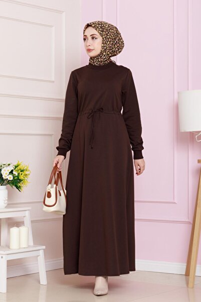 Sevitli Τοιχωμένη μέση - Φόρεμα με δύο κλωστές, καφέ χρώμα