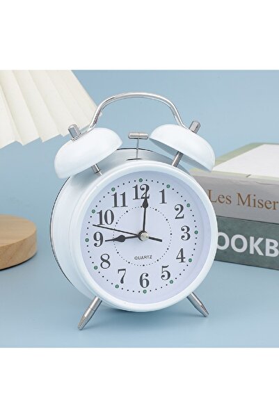 Livava Alarmlı Ve Işıklı Metal Masa Saati, Beyaz, 15x11,