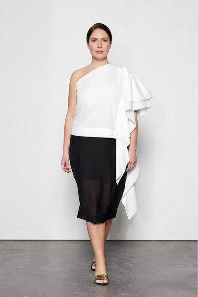 LUOKK Μπλούζα με ένα μανίκι Plus Size - FLAME Λευκό