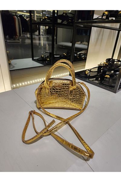 Mercan Mini model de crocodil strălucitor - rochie și geantă de umăr pentru femei cu fermoar