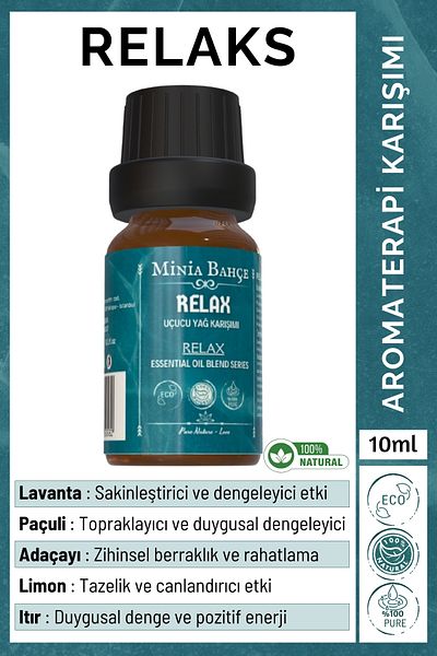 Minia Bahçe Bitki ve Sanat Atölyesi Relax Essential Oil Blend, 100% Natural and Pure - 10 ml