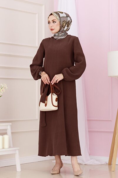 Sevitli Luna Hijab Φόρεμα - Ζώνη μέσης, Καφέ