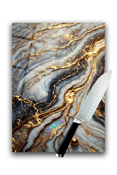 home dekors لوح تقطيع زجاجي لوح تقطيع ذهبي رخامي نمط المهر هدية 35x25 سم