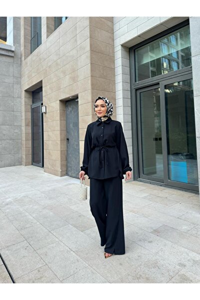 FMN Moda Hijab Lace-Up Stone Equivalent Long Tunic Shirt Loose Wide-Leg Pants...