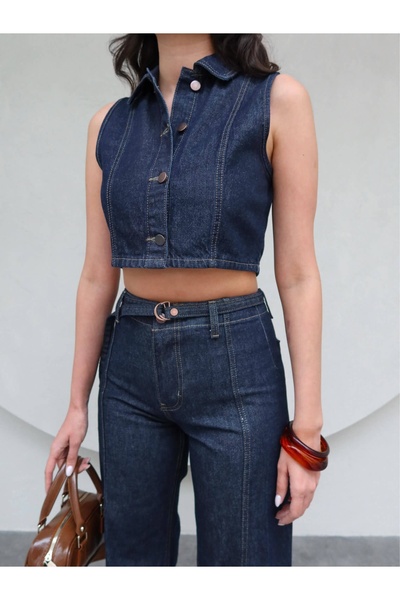 ESRAHELVACI Denim Zero Sleeve Vest and Trousers Set