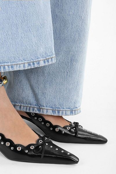 Shoeberry Damen Spice Black Skin Bow Detailliertes Stiletto