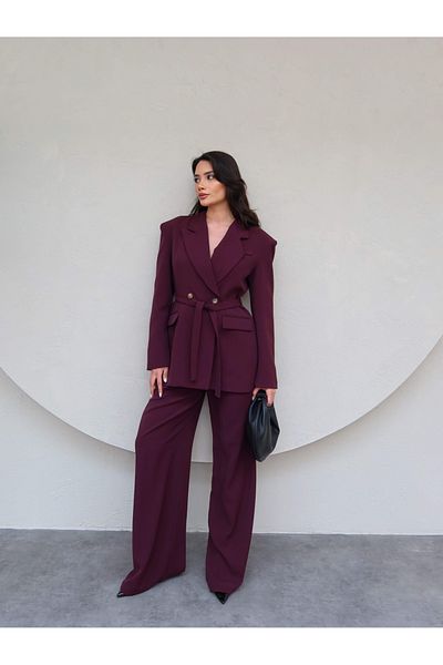 ESRAHELVACI Padded Double Breasted Belted Jacket Pants Set