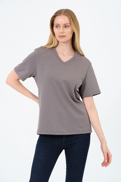 Rich Women's V-Neck Short T-Shirt - Interlock Fabric