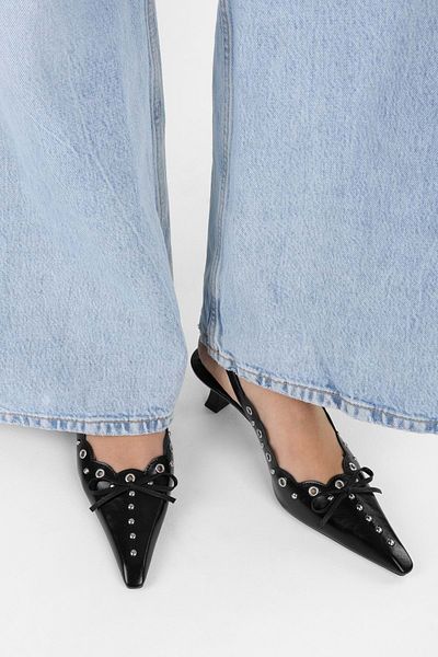 Shoeberry Damen Spice Black Skin Bow Detailliertes Stiletto