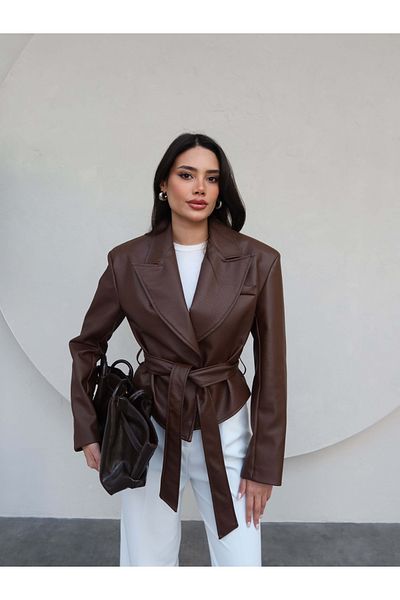 ESRAHELVACI Кожено яке с подплатена талия и връзки