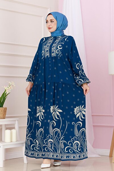 Sevitli Φόρεμα Απριλίου με Ρόμπα με μισό κουμπί-Indigo