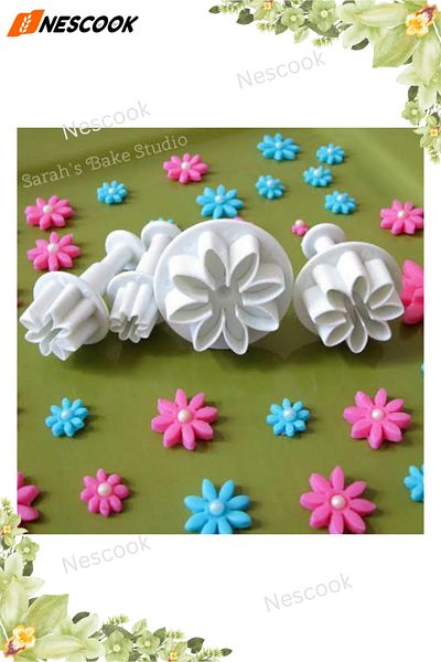nescook 4 Different Sizes of Daisy Shape Cutter, Press Cutter, Fondant Mold