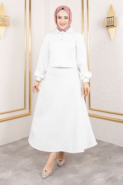 Tesettür Dünyası Scuba Skirt Suit Tsd 250131   White