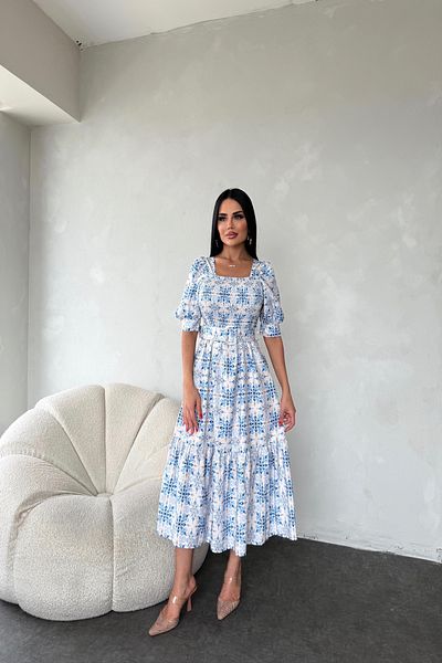 LİLA İSTANBUL Rochie de vară cu guler pătrat cu model etnic