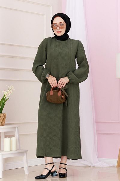 Sevitli Rochie Luna Hijab-Kaki cu centură în talie