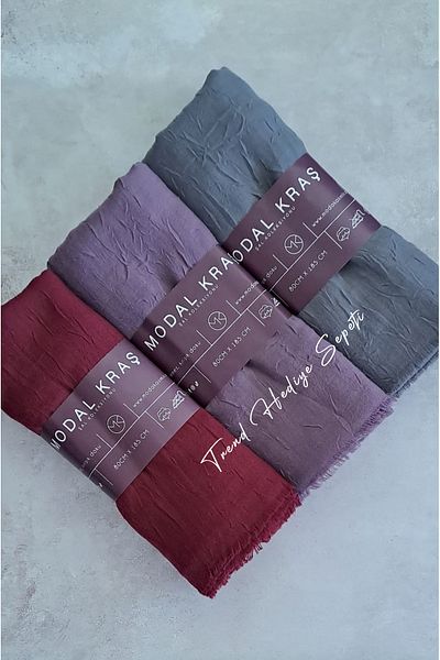 Trend Hediye Sepeti Σετ σάλι Bamboo Cashew 3 τεμαχίων Cherry, Lilac, Dark Grey
