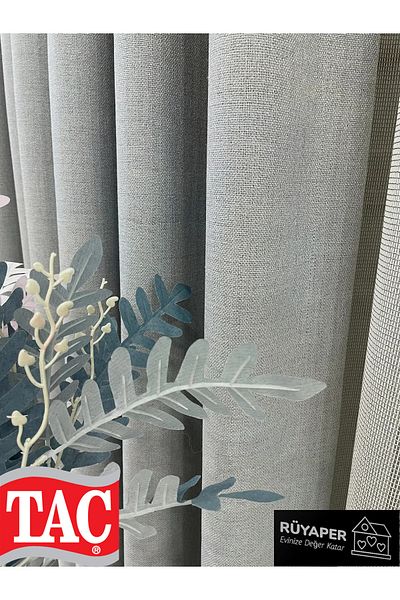 Taç Dreamper Gray Color Linen Blackout Blackout Hotel Style Background Curtain with Dense Pleats (Single Wing)