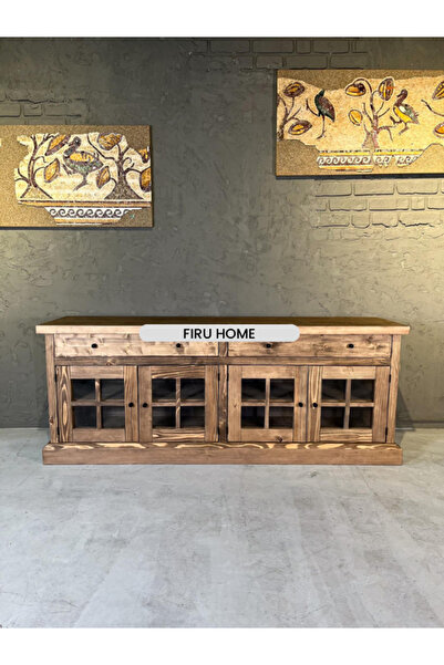 FIRU HOME Rustik Ceviz Masif Ahşap Konsol – Geniş Depolama Alanı ve Şık Tasarım