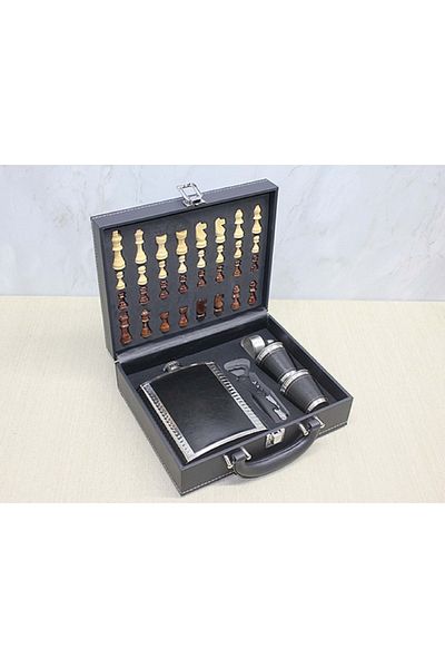 hediyeconcepti Stainless Steel Corkscrew & Leather Flask Set with Leather Box
