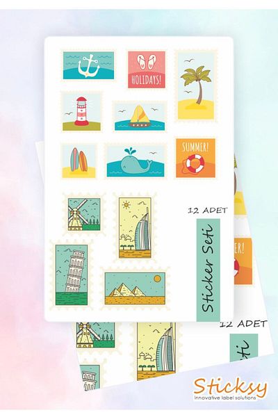 Sticksy Stamp Themed Sticker Set, Vintage Stamp Sticker Set