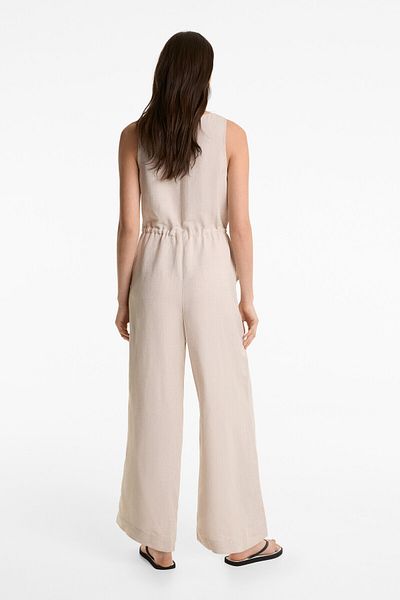 Oysho 100% linen long jumpsuit with waist detail