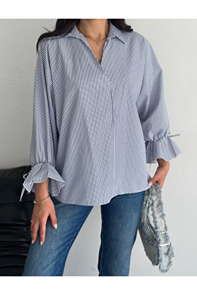 sportiness Блуза з рукавами на зав'язках, з лінійним візерунком, з тканини те...